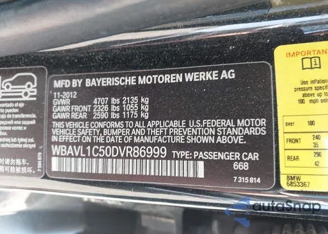 2013 BMW X1 xDrive28I from USA, damaged, VIN WBAVL1C50DVR86999